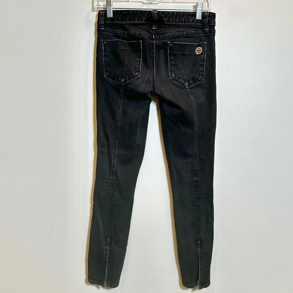 Tory Burch Super Skinny‎ Jeans Women's Size 25 Black Ankle Zip Denim Stretch